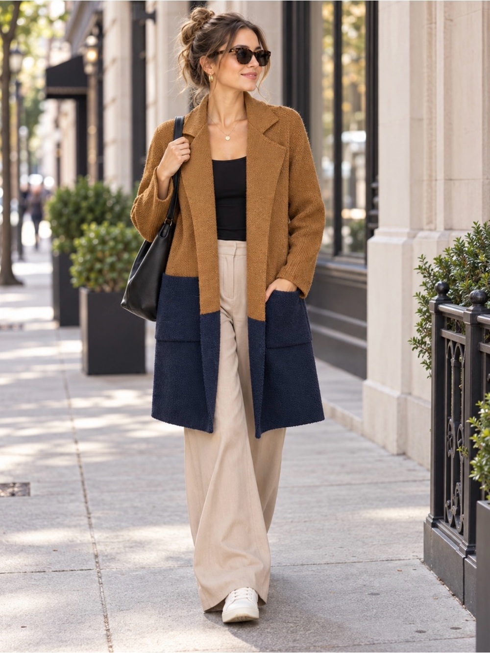 Italy Wool Blend Heavyweight Colorblock Long Knit Cardigan Coat S Oriana